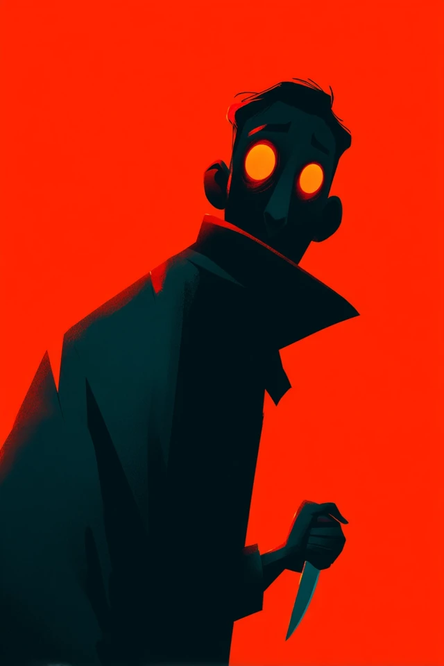 Silhouette Art: Character with Glowing Eyes and Knife
