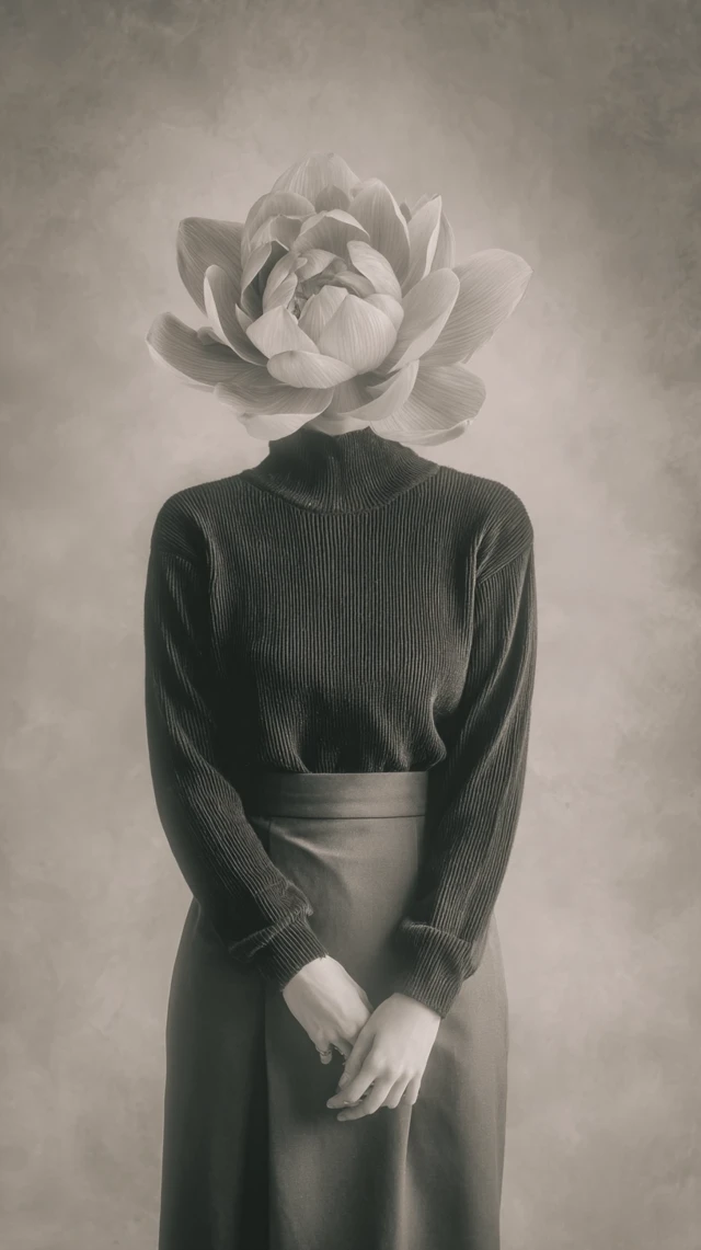 Surreal Flower Portrait Black and White Photography