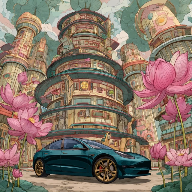 Tesla in a Dragonball Z Inspired City
