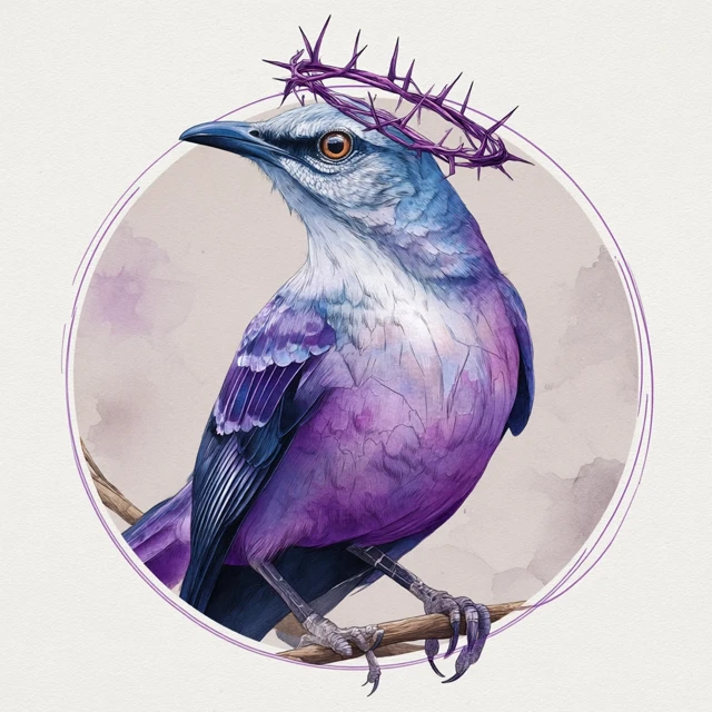 Mockingbird Logo Watercolor Art with Crown