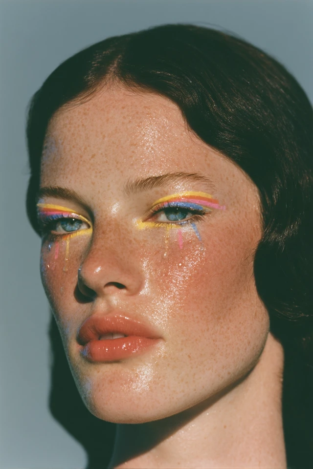 Woman with Rainbow Makeup Artistic Portrait