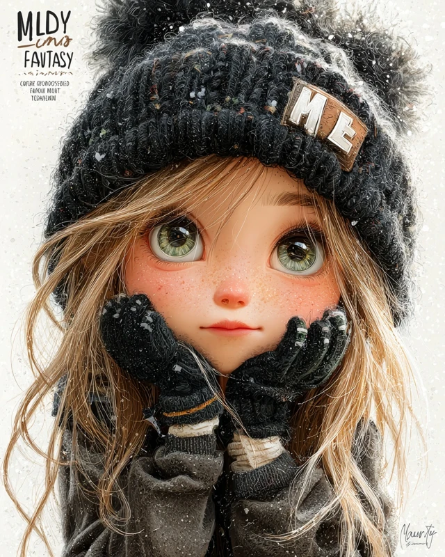 Chibi Girl in Winter Hat and Gloves Art by Jessica Drossin