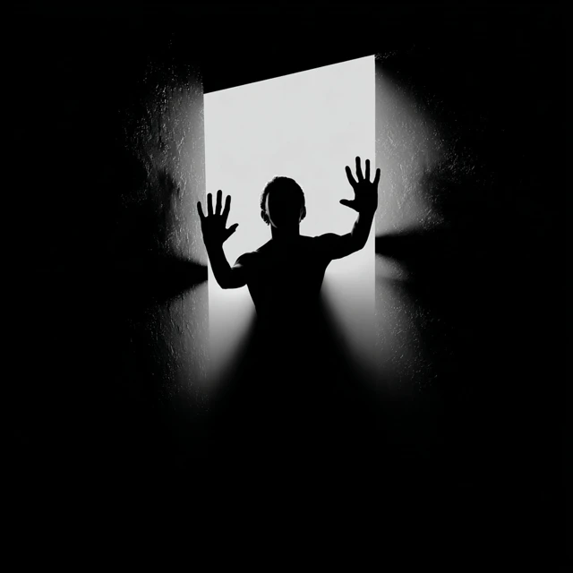 Silhouette Trapped Person Waving Hands