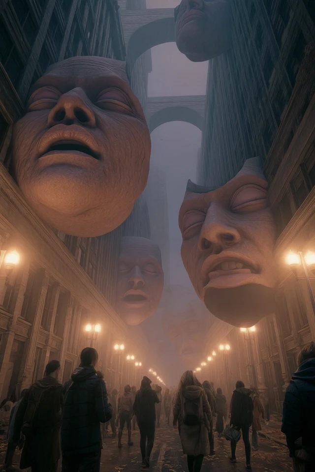Surreal Parade in a Foggy City