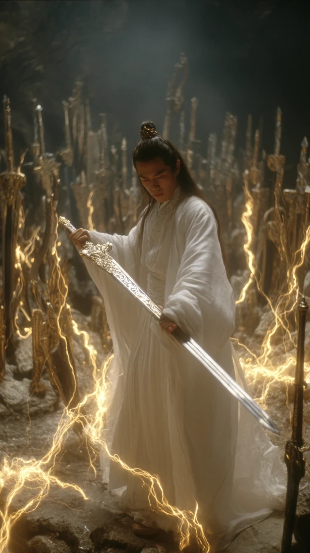 Ancient Wuxia Warrior Sword in Mystic Cave