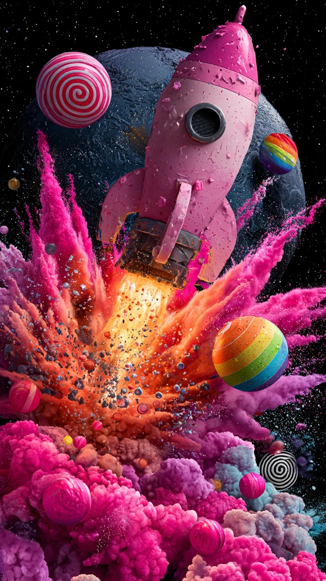Piggy Bank Rocket in Space Candy Explosion