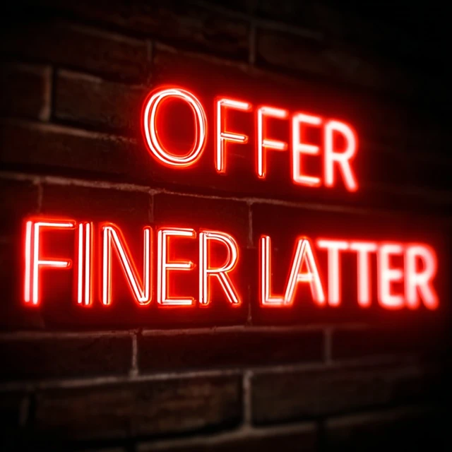 Offer Finer Later Red Neon Sign on Brick Wall