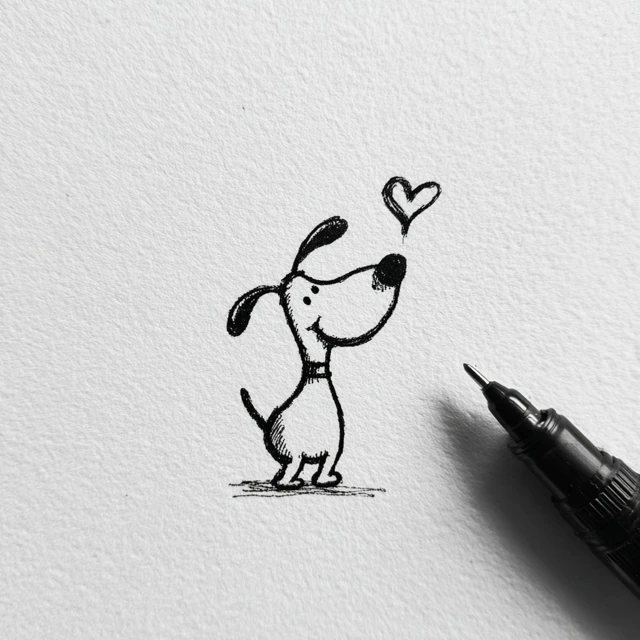 Dog Holding Heart Simple Drawing