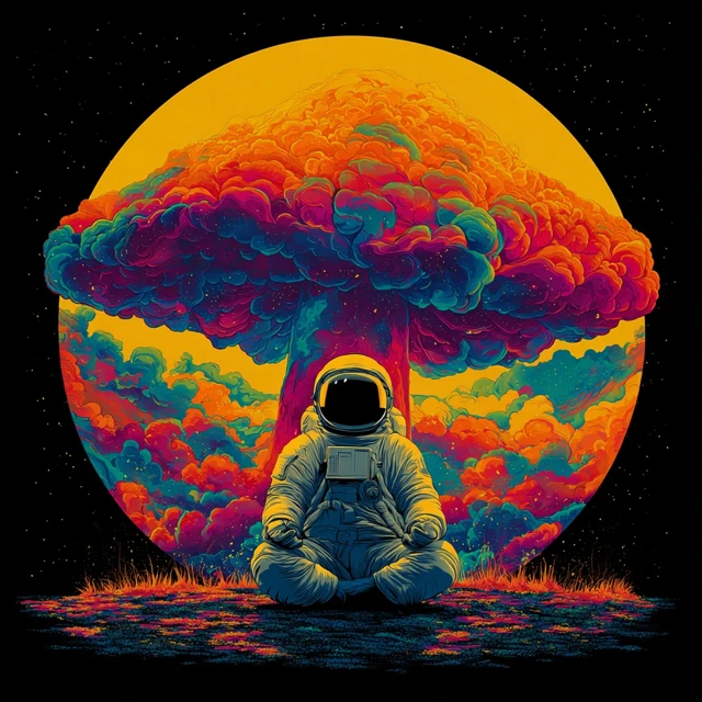 Astronaut Meditating Surreal Trippy Design