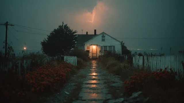 Scary House at Night During a Storm