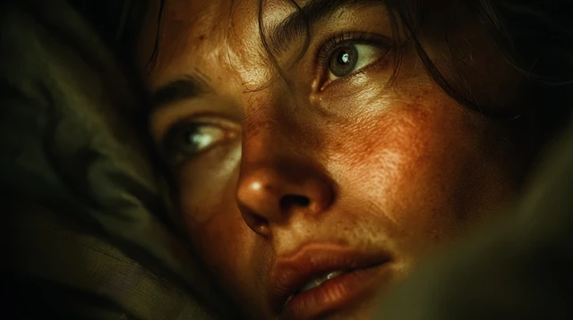 Awake Woman in Bed Photorealistic Portrait