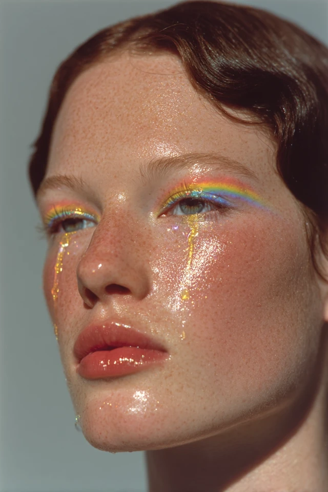 Woman with Rainbow Makeup Artistic Portrait