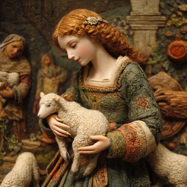 Mystic Lamb Diorama Art A Felt Shadowbox