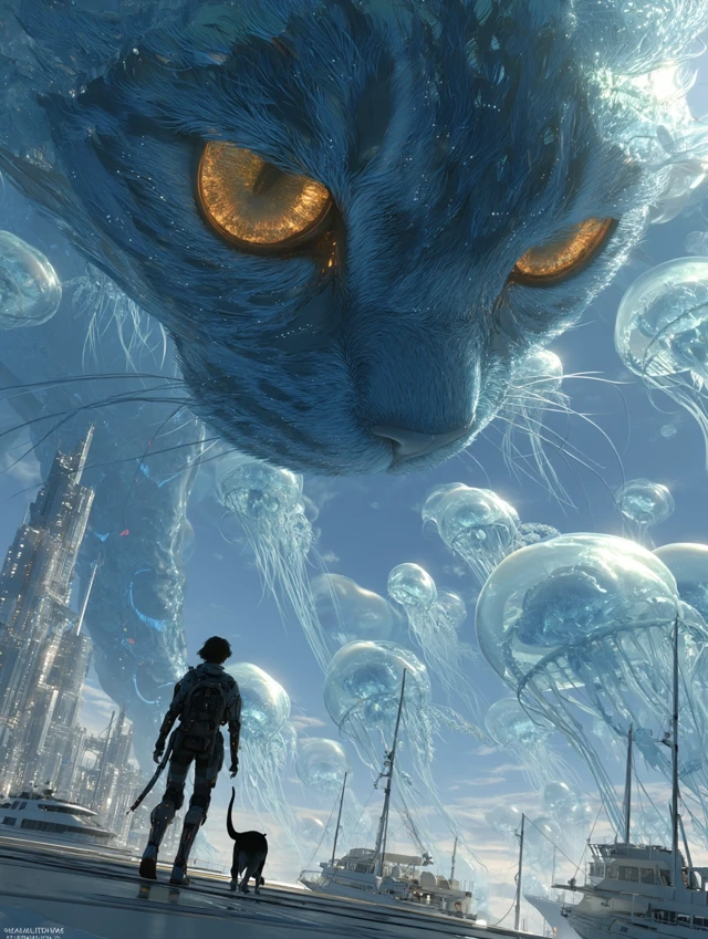 Futuristic Visionary Cat Cityscape