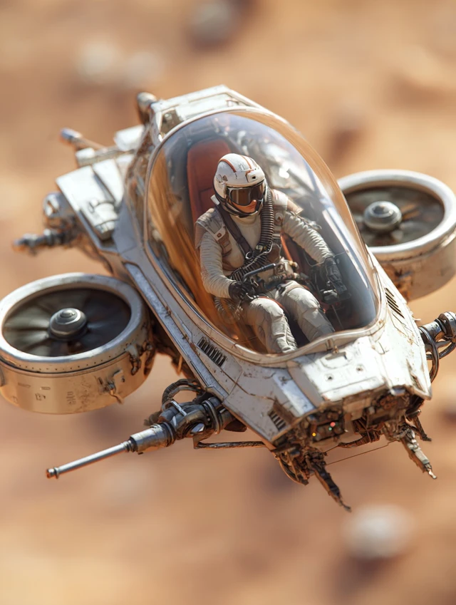 Female Pilot Hovercraft on Mars