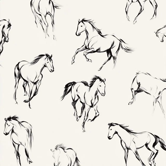 Elegant Horse Pattern Black and White Lines