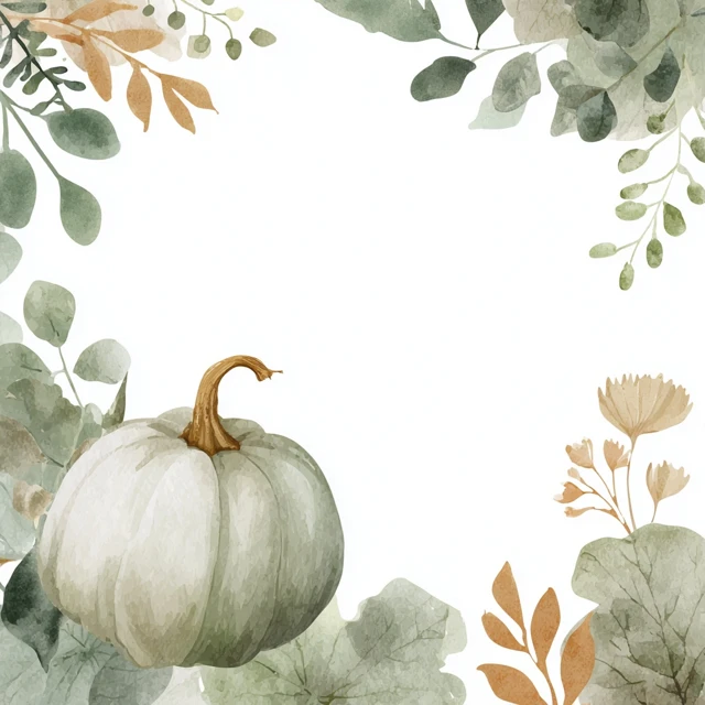 Watercolor Pumpkin and Leaves Illustration