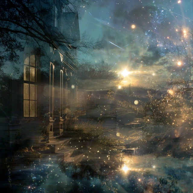 Ethereal Twilight Scene Shooting Stars Surreal Art