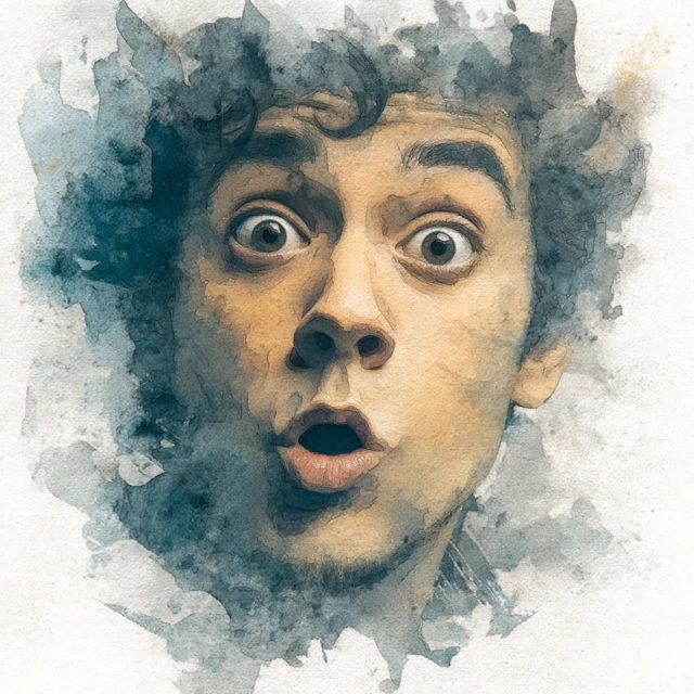 Watercolor Portrait of a Surprised Face