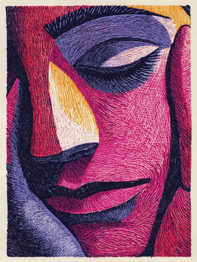 Linocut Print Vibrant Portrait Elizabeth Catlett Haring
