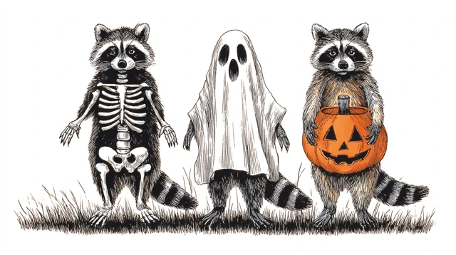 Vintage Halloween Raccoons Cartoon Illustration