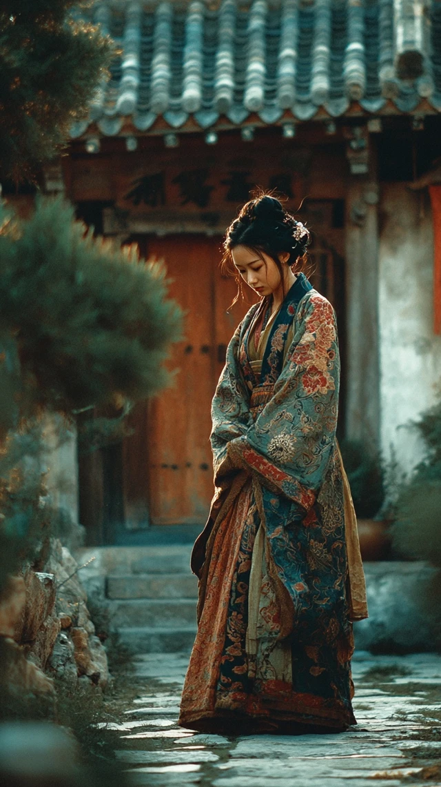 Ancient China Woman in Courtyard Surreal 8K