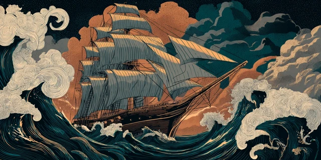 Tall Ship in Stormy Sea Illustration