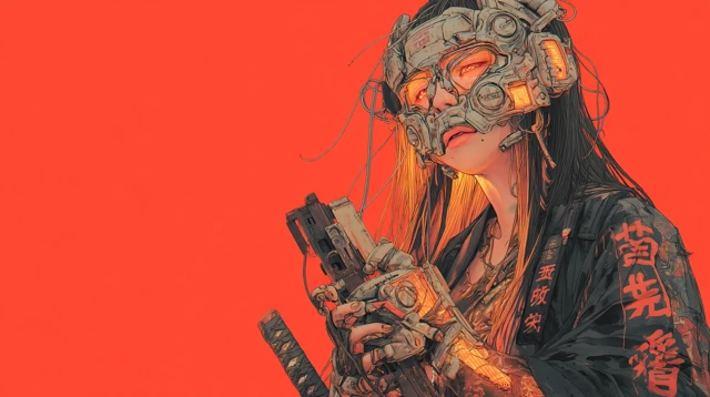 Cyberpunk Japanese Woman with Mask and Weapons