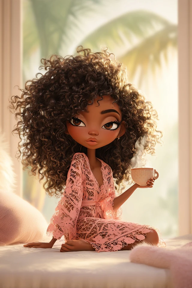 Chibi Brazilian Woman with Coffee Illustration