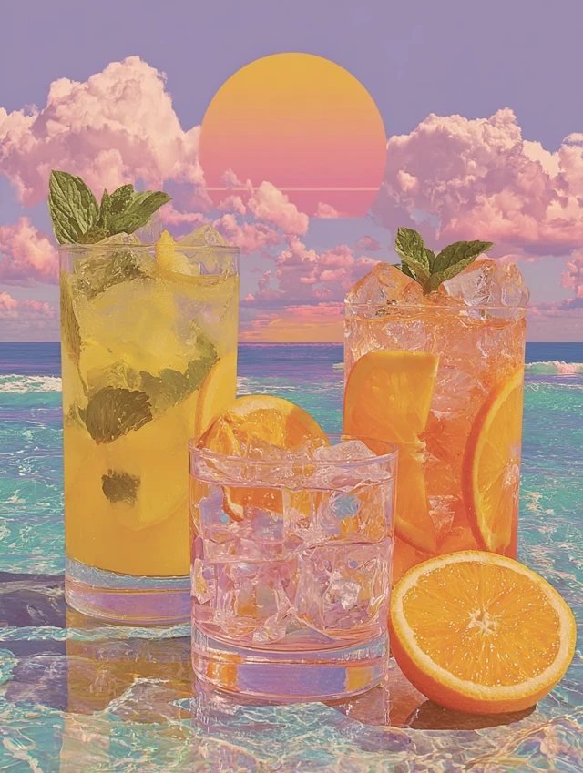 Colorful Tropical Cocktails Vintage Aesthetics