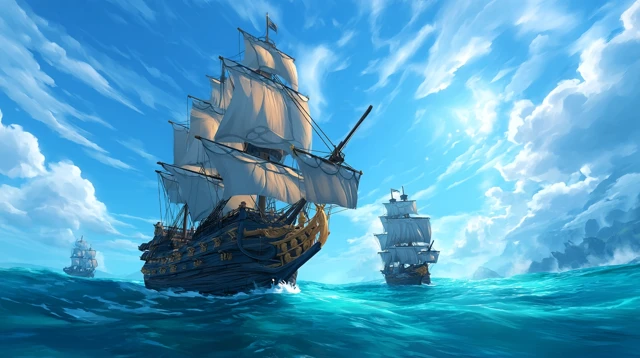 Royal Fleet Sailing Caribbean Waters Sea of Thieves Style