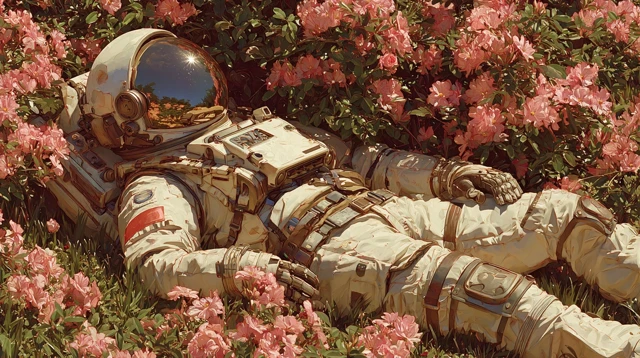 Astronaut in Roses Dreamlike Surreal Photograph