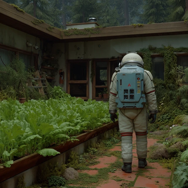 Astronaut in a Garden Illustration