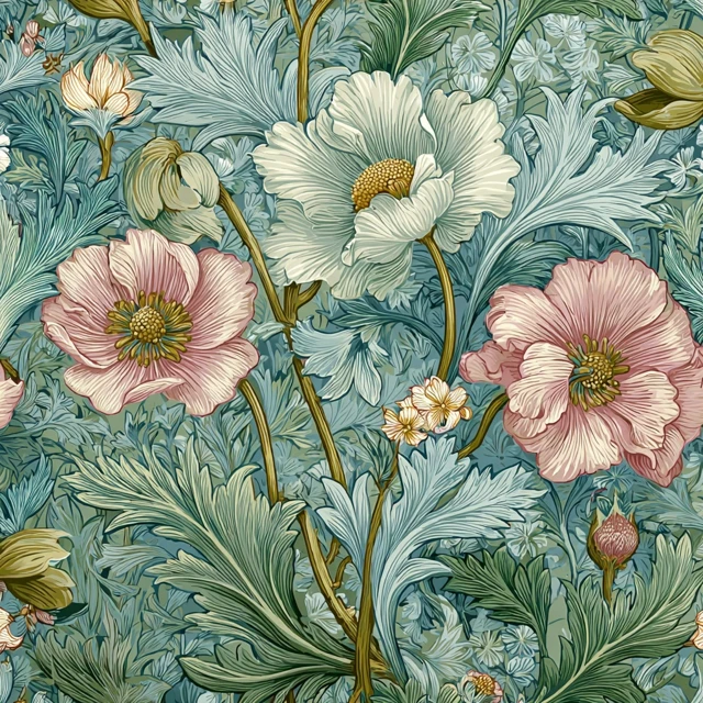 Monet Morris Floral Wallpaper Seamless Pattern