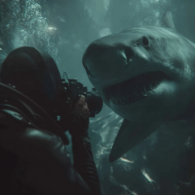 Scuba Diver Meets Shark Underwater Scary Photo
