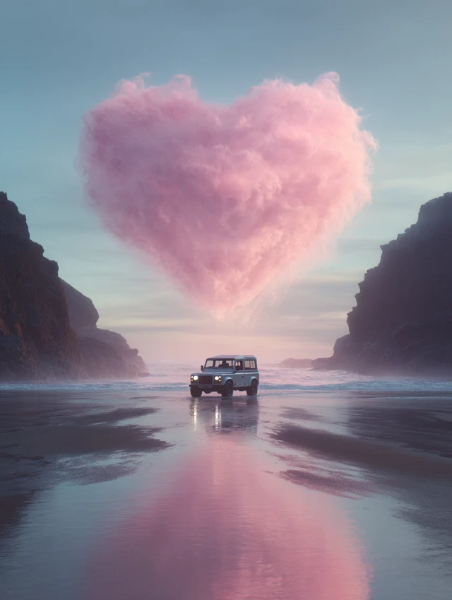 Land Rover Defender in Pink Ocean Heart Cloud CGI