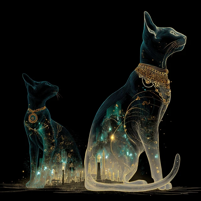 Elegant Cat Silhouettes Digital Illustration