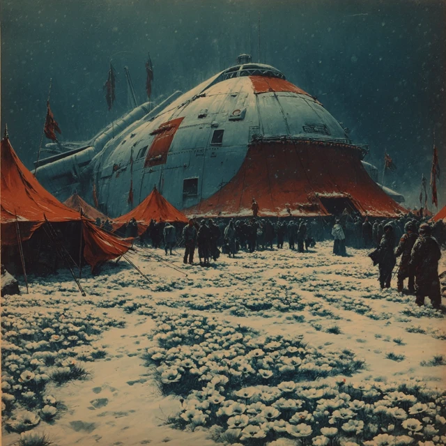 Vintage Sci-Fi: NASA Capsule in Snowy Landscape