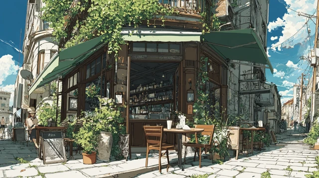 Anime Cafe in the City Summer Panoramic