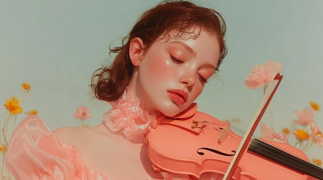 Woman Playing Violin Pastel Colors Artistic Portrait