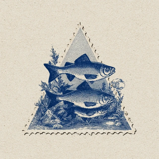 Retro Fish Stamp Triangle Design Illustration