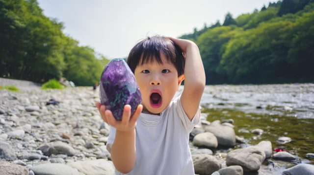 Japanese Child Finds Crystal Treasure Riverside