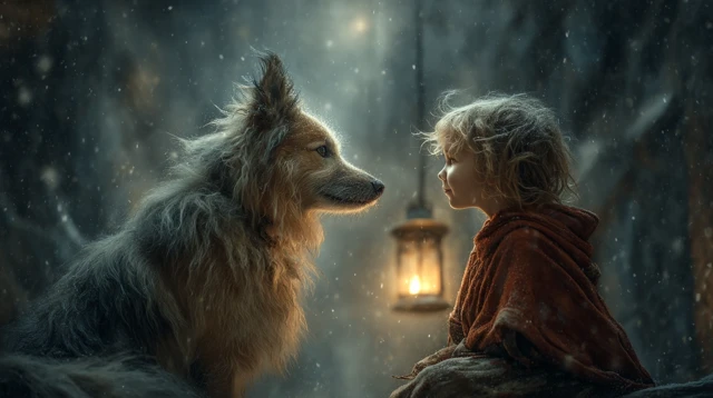 Girl and Dog in Snow A Winter Wonderland