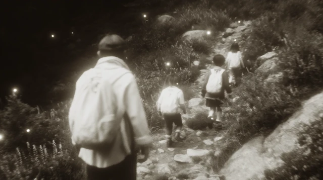 Journey of Children Led by a Guide 3D Render Black and White