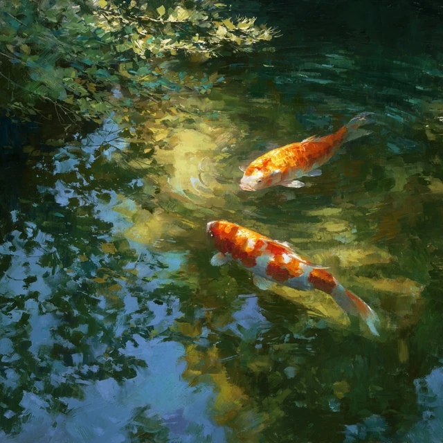 Koi Fish in Pond Edward Hopper Style