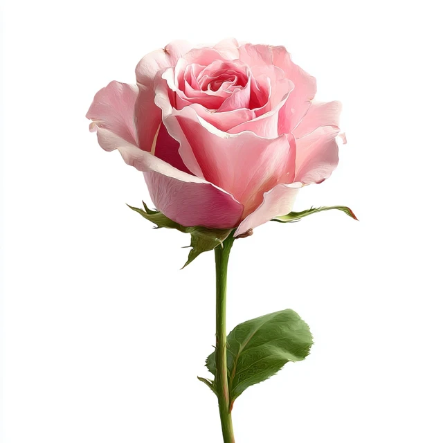 Pink Rose in Full Bloom Isolated on White