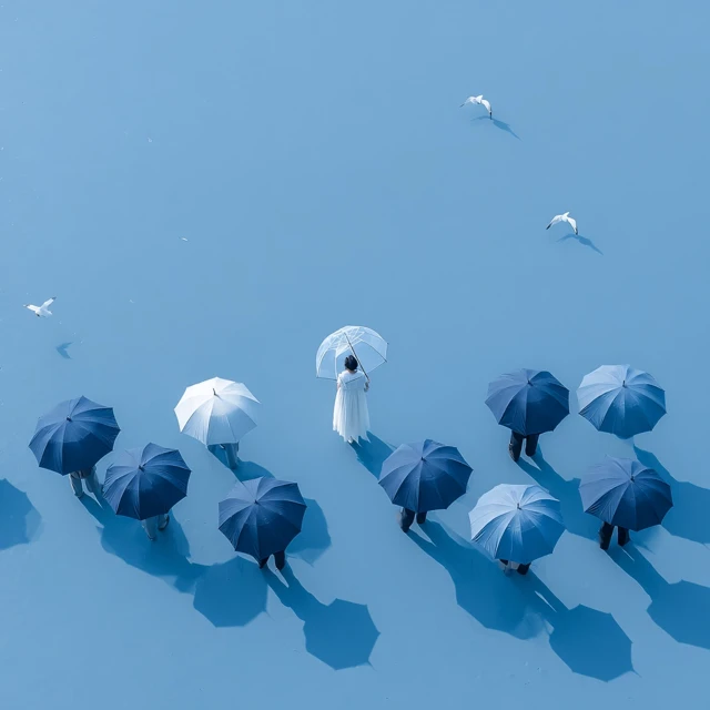 People with Umbrellas Birdseye View Photography