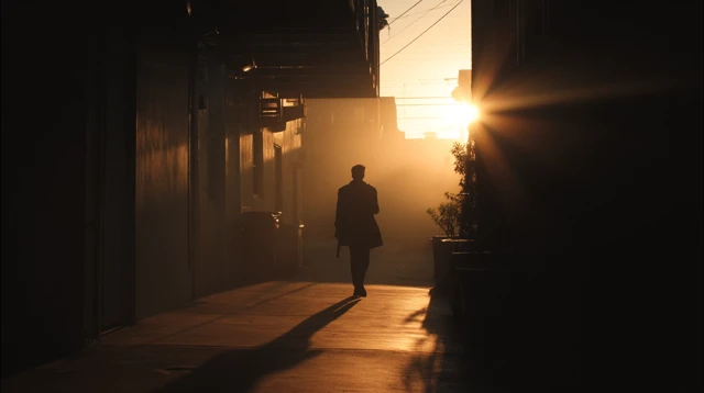 Neo Noir Scene Silhouette with Weapon