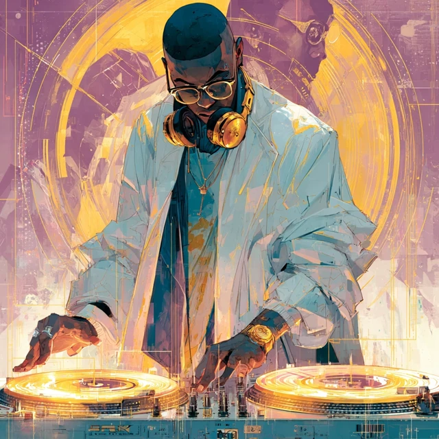 DJ Portrait: Futuristic Vibes with Glowing Turntables