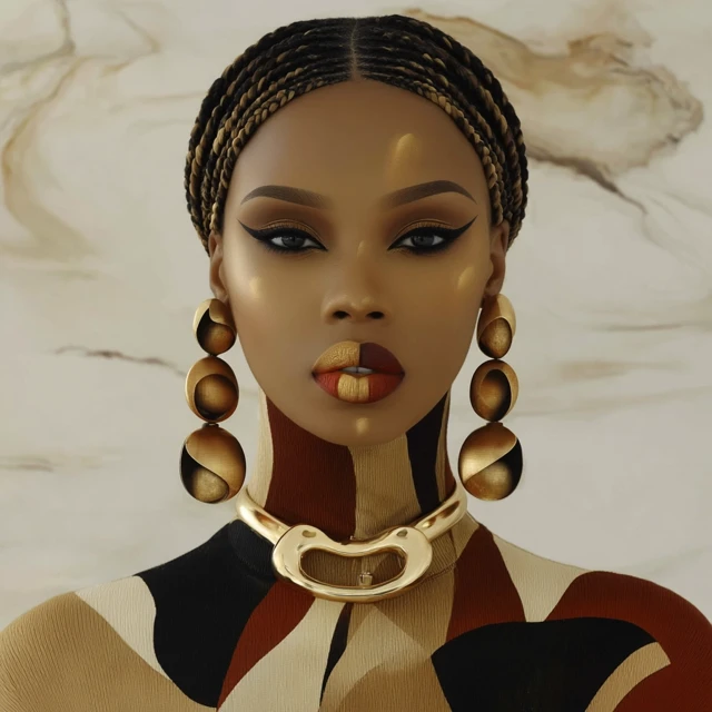 Beautiful African American Woman Gold Jewelry Portrait
